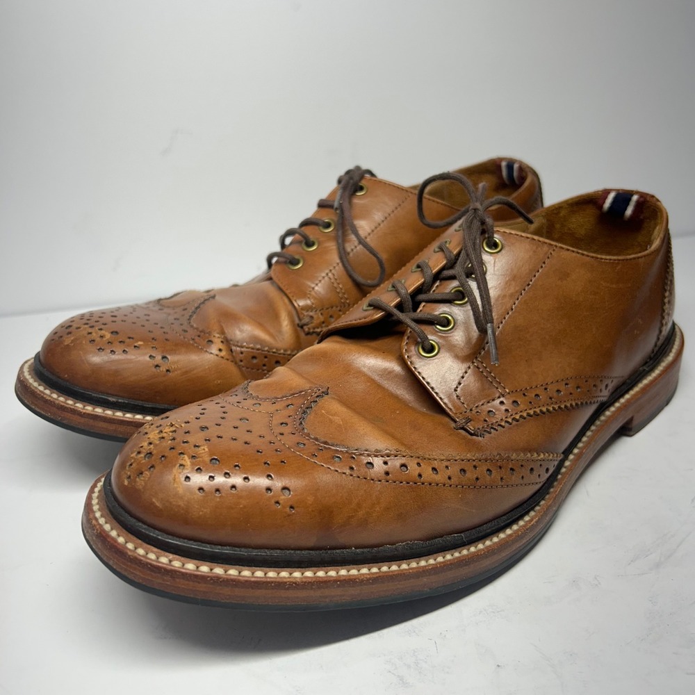 J.Crew Ludlow Wingtip Oxfords Tan Leather Mens 9D Brogue Dress Shoes K9291